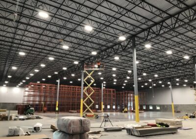 Led high bay fixtures in a newly constructed warehouse